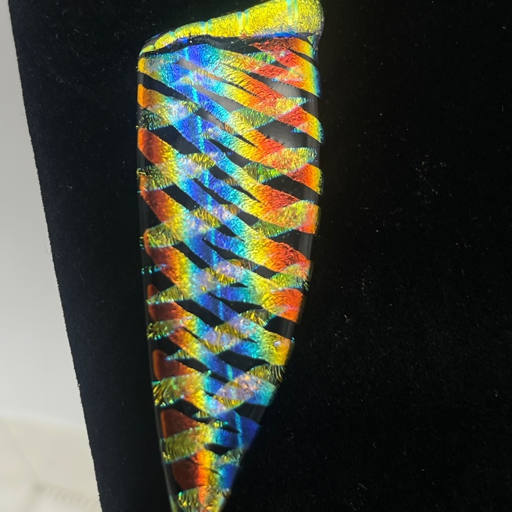 Vintage Artisan Dichroic Fused Glass Brooch Abstract Rainbow Statement Pin 3”